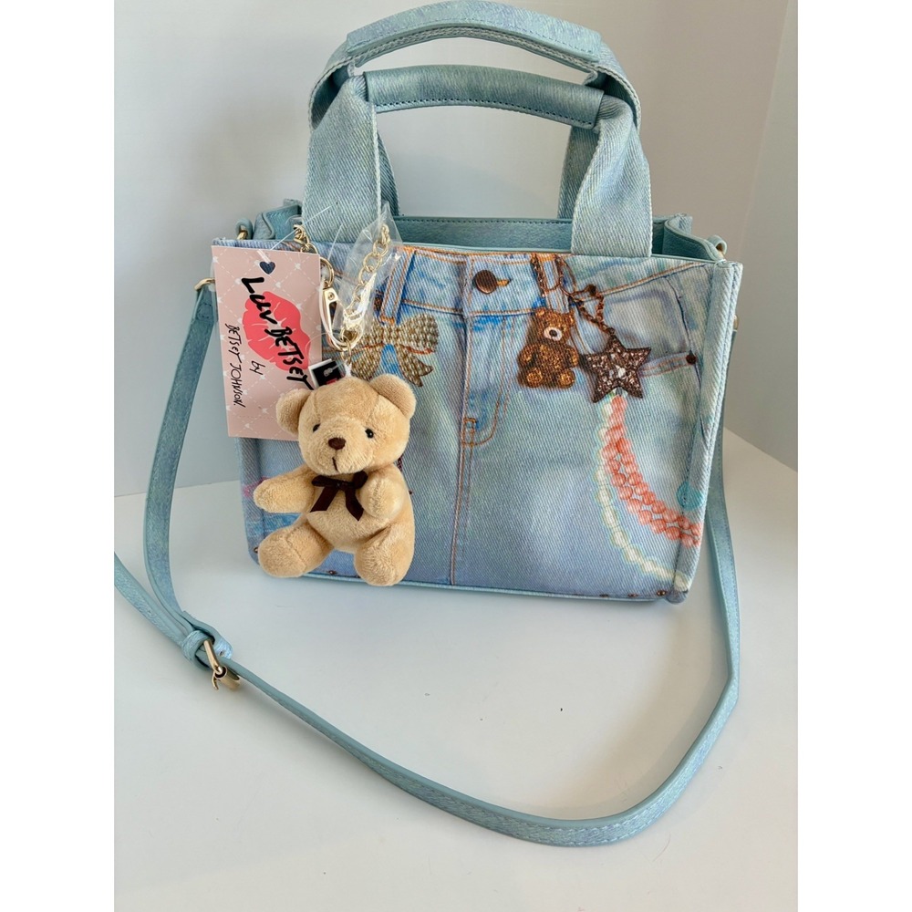 NWT~ Luv Betsey~ Denim Satchel Top Handle Bag w/ Teddy Bear Charm